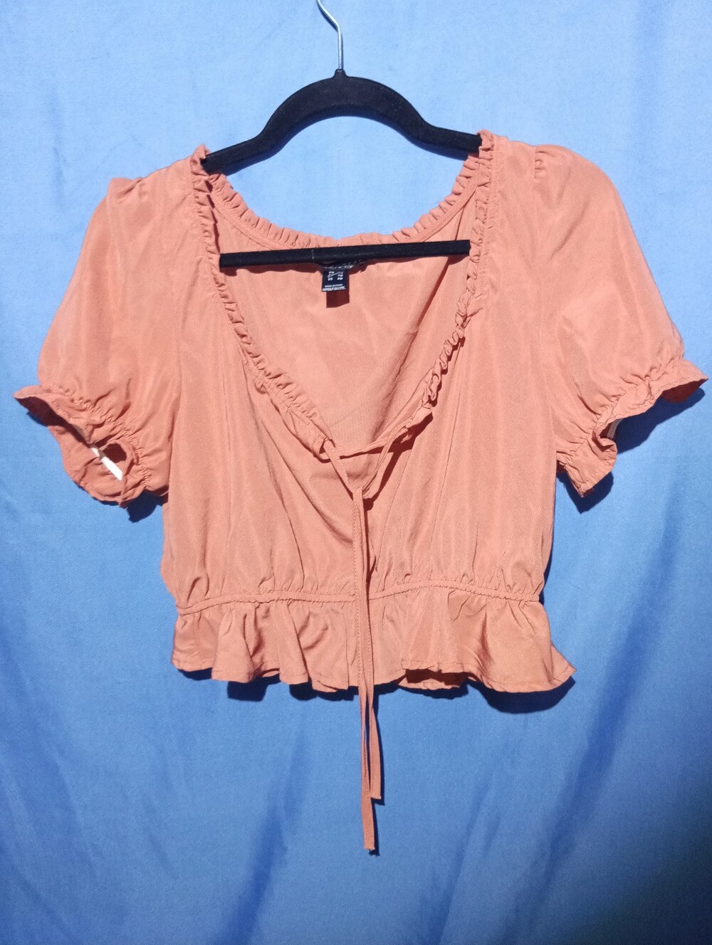 Streetwear Society XL Coral Peplum Top Y2K Coquette Ruffle Tie Front